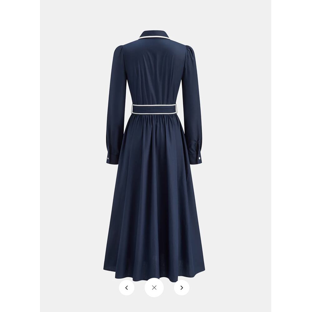 Commense Navy Blue Maxi Shirt Dress with White Trim - Picture 3 of 7